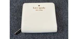 Kate Spade New York White Saffiano Bifold Wallet Gold Logo Zip Coin Pocket ID